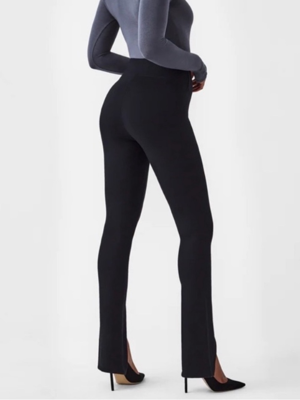 Spanx The Perfect Pant Front Slit Ponte Pants L High Rise Black Womens Dress - Picture 2 of 7